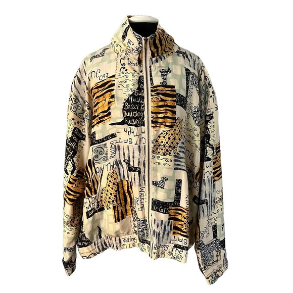 Vintage Y2K 90s EVE Rousso Apparel Cat Dog Silk Bomber Jacket 1X - Picture 1 of 11